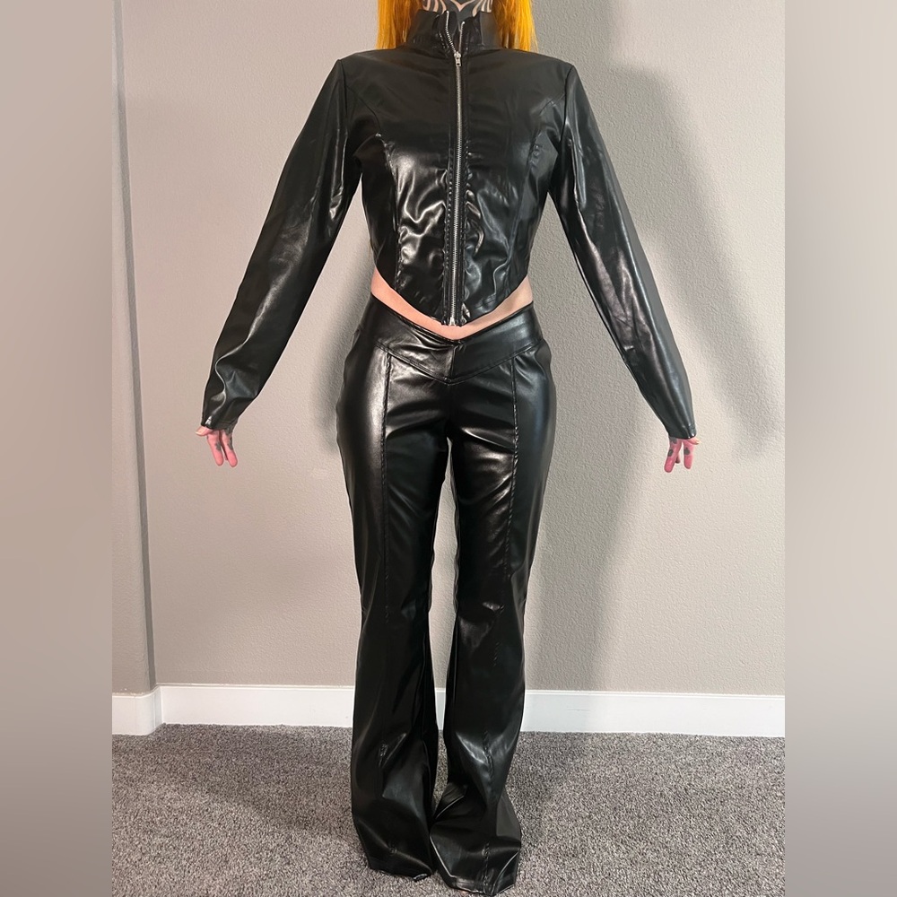 Vegan leather pants and jacket set